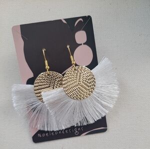 Gold and White Fringe Earrings
